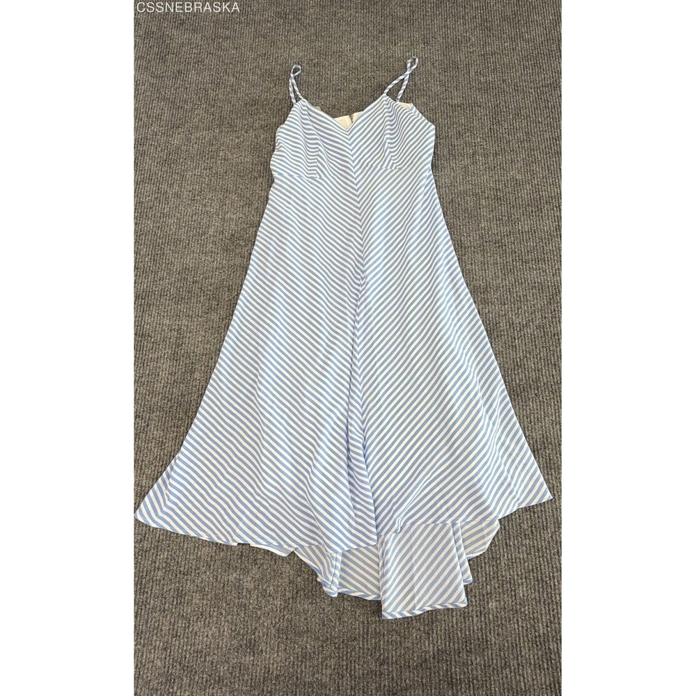 Taylor Blue White Striped Handkerchief Hem V-Neck Midi Cami Dress Womens 12